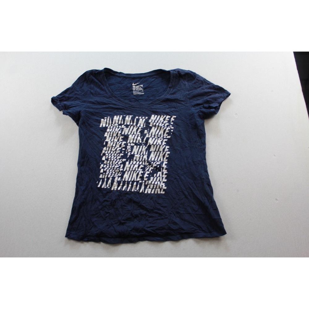 Nike T-Shirt Women Medium Blue Excellent V-Neck‎ Short Sleeve Athletic Graphic